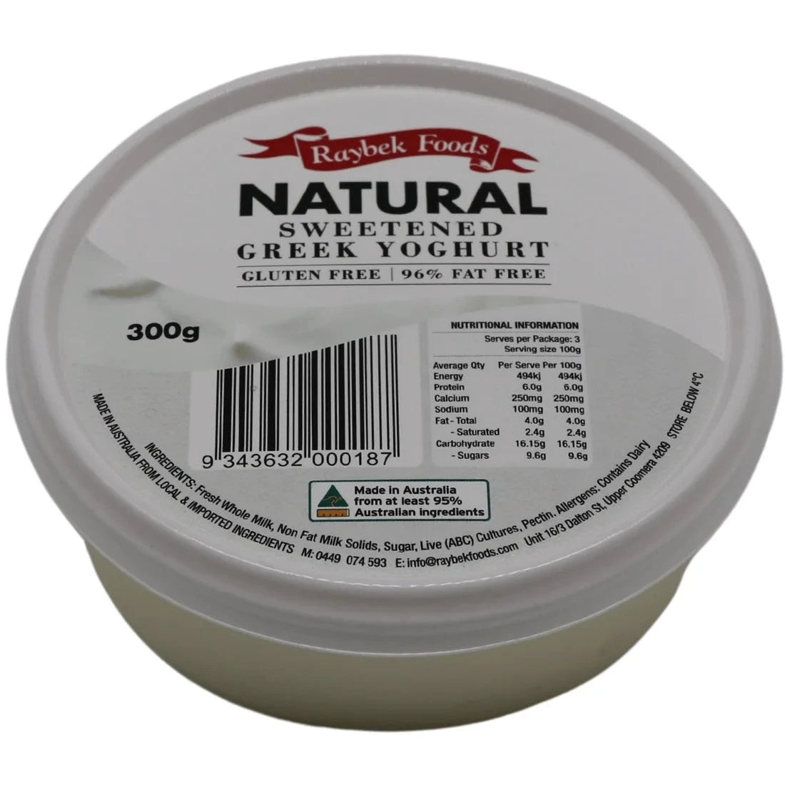 Raybek Natural Sweetened Greek Yoghurt 1 Litre