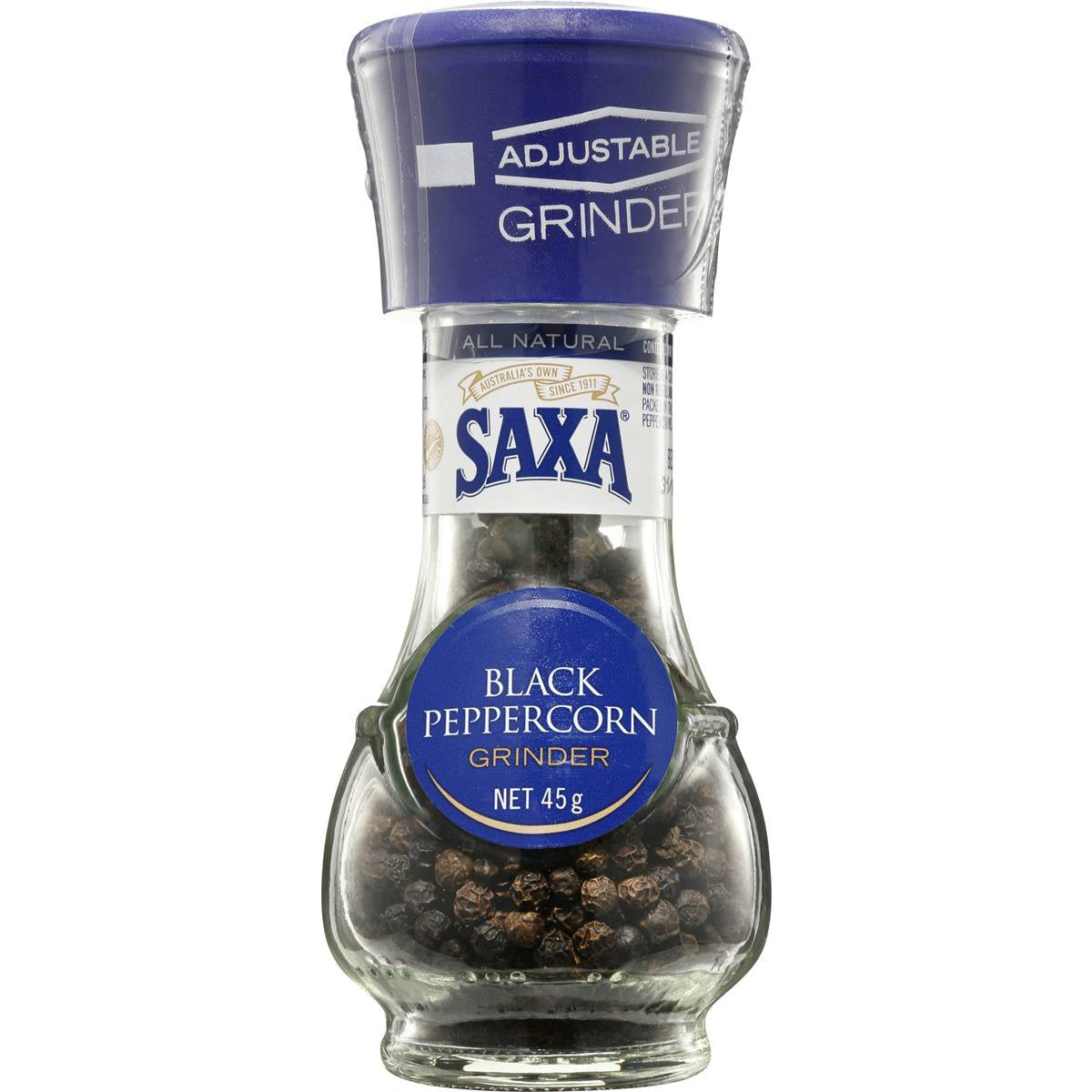 Saxa Grinder Peppercorn Black 45g