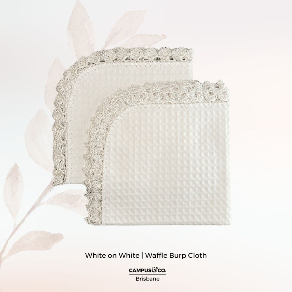 Waffle Burp Cloth - White | White Crochet