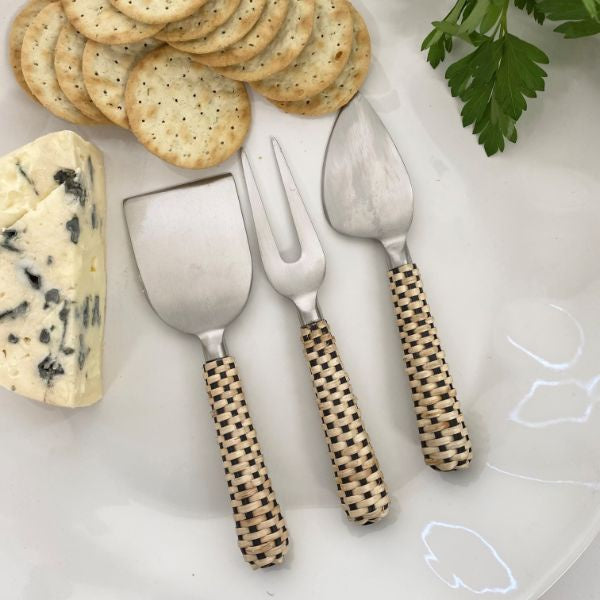 Wicker Cheese Knives With Nat & Black Set of 3