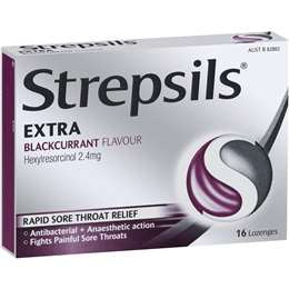 Strepsils Extra Blackcurrant Sore Throat Fast Numbing Throat Lozenges 16pk