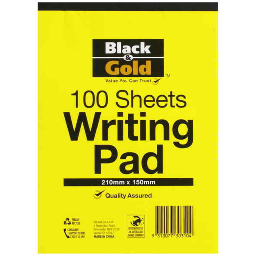 Black & Gold Writing Pad  210mm x 150mm 100 Pages