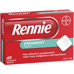 Rennie Indigestion & Heartburn Relief Spearmint Chewable Tablets 48pk