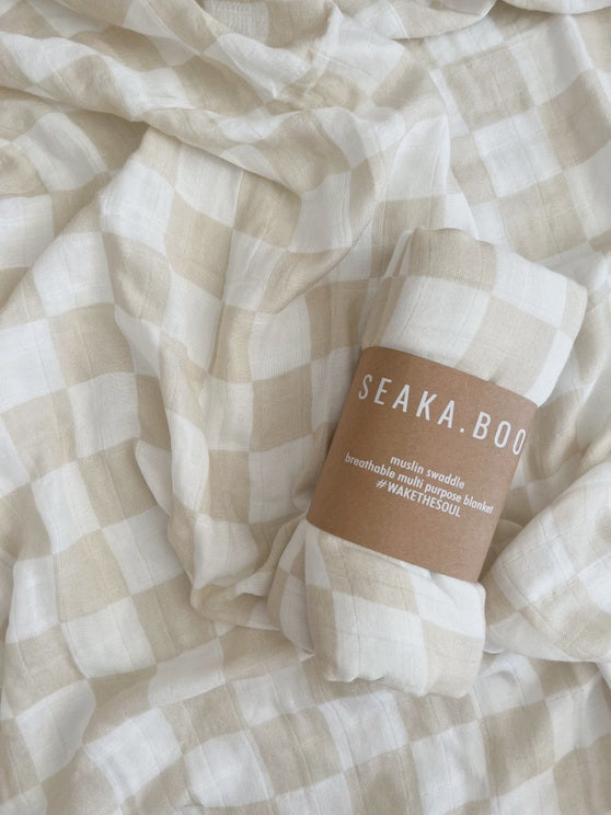 Seakaboo Bamboo Cotton Wrap Tillie Check Nude