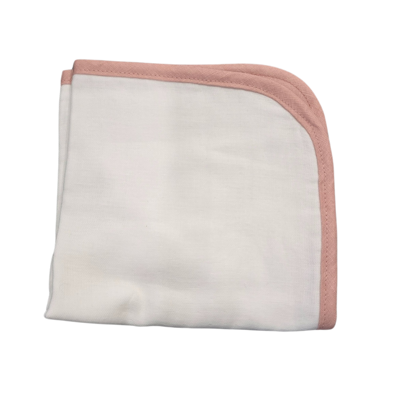 Charlottes Drawer Linen Edged Muslin Burp Cloth - Dusky Pink