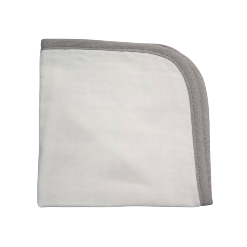 Charlottes Drawer Linen Edged Muslin Burp Cloth - Grey