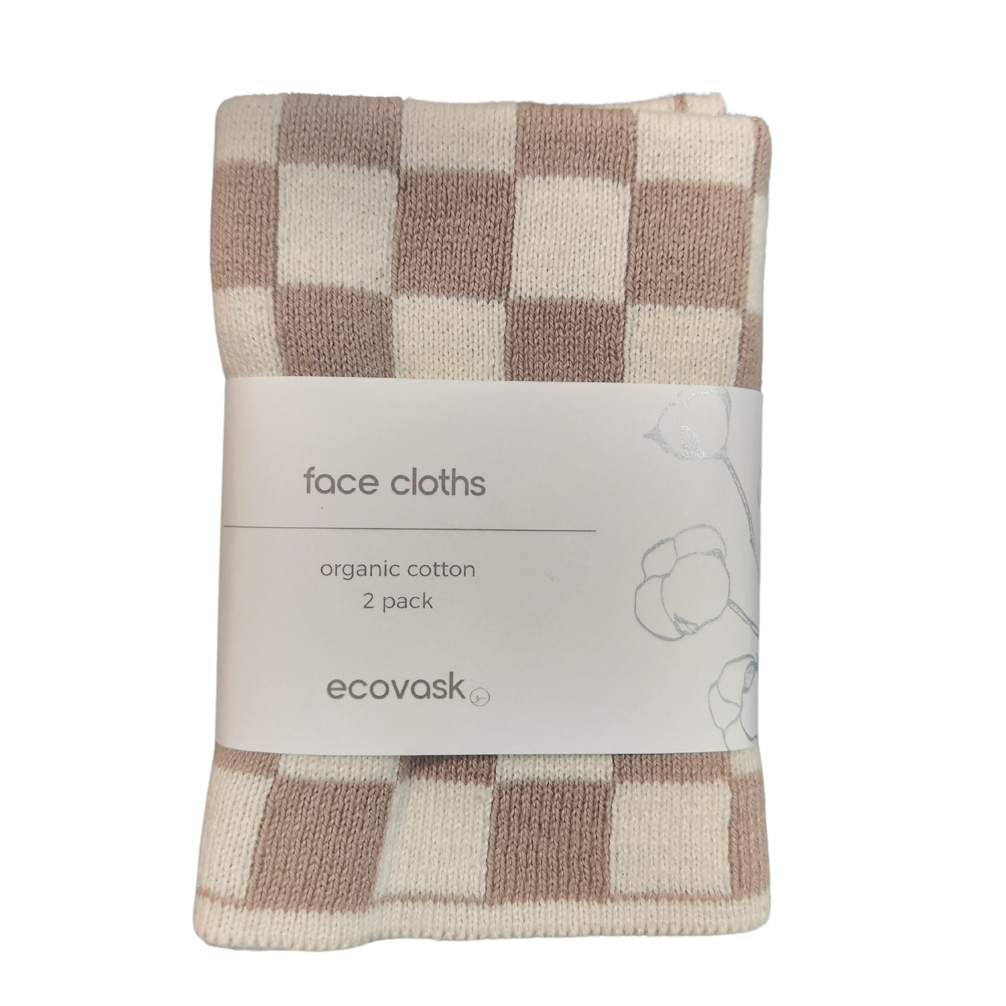 Ecovask Face Cloth 2pk HummusCheq/Marshmallow