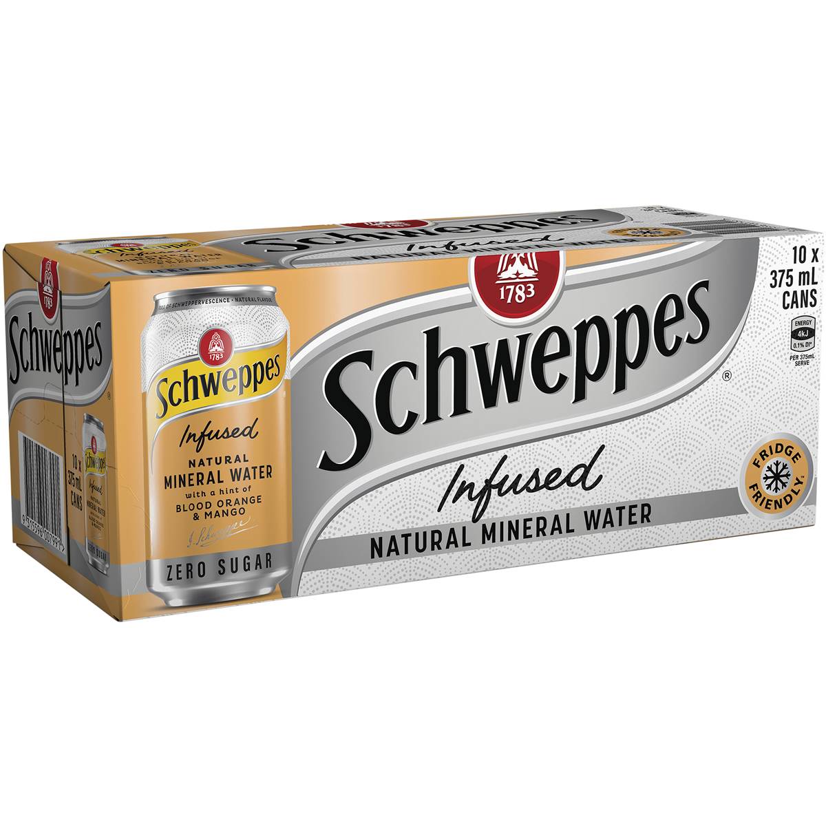 Schweppes Cans Mineral Water Orange & Mango 10x375mL
