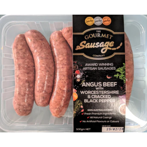 The Gourmet Sausage Co Angus Beef With Worcestershire & Cracked Black Pepper 500g