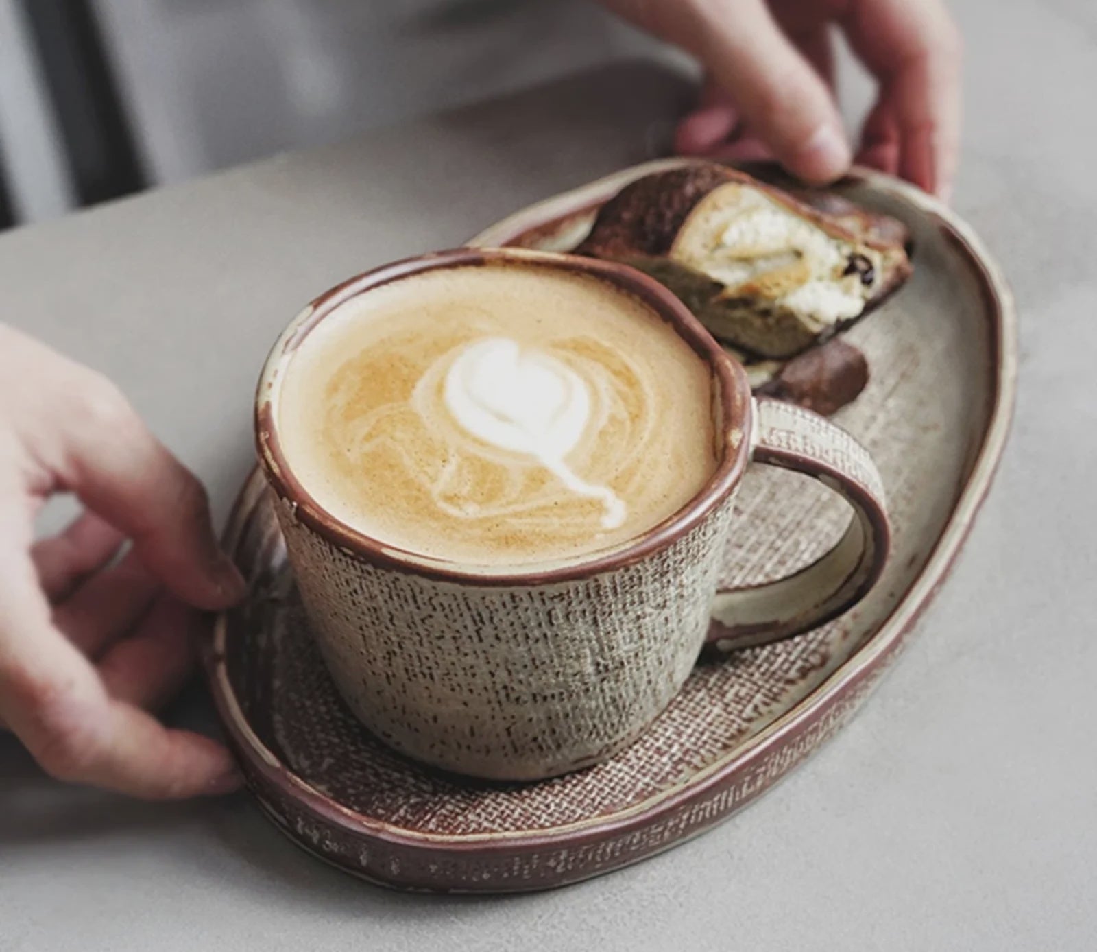 Cobblestone Textured Ceramic Tea Cup and Saucer - Wheat