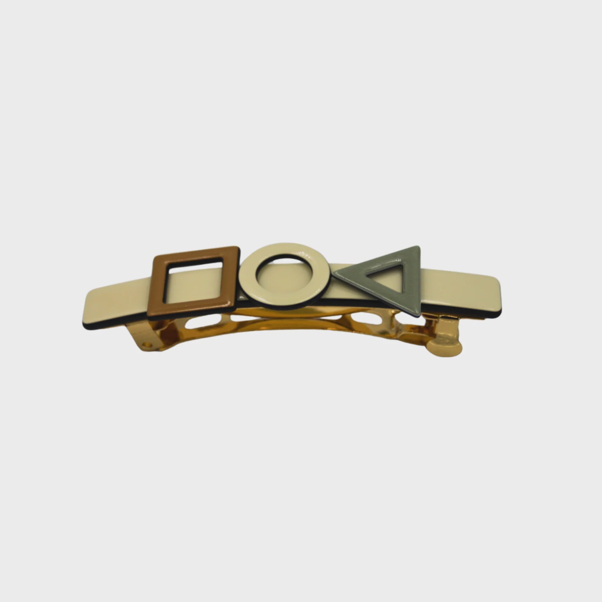 Geometrical Barrette in Cream, Sage & Tan