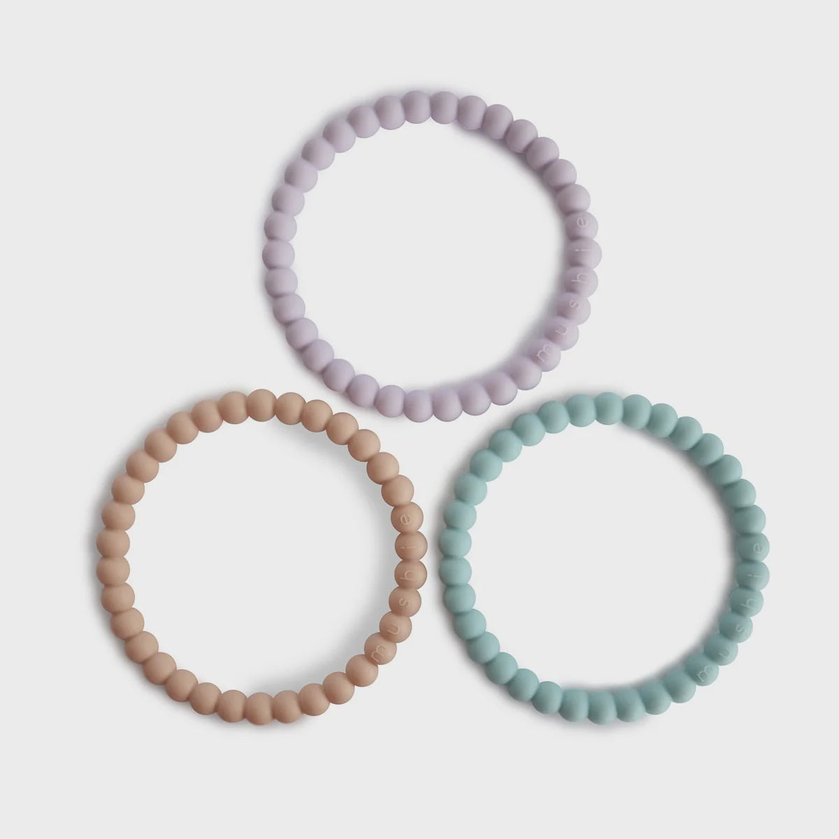 Mushie Bracelet Teether Lilac Cyan And Soft Peach 3PK