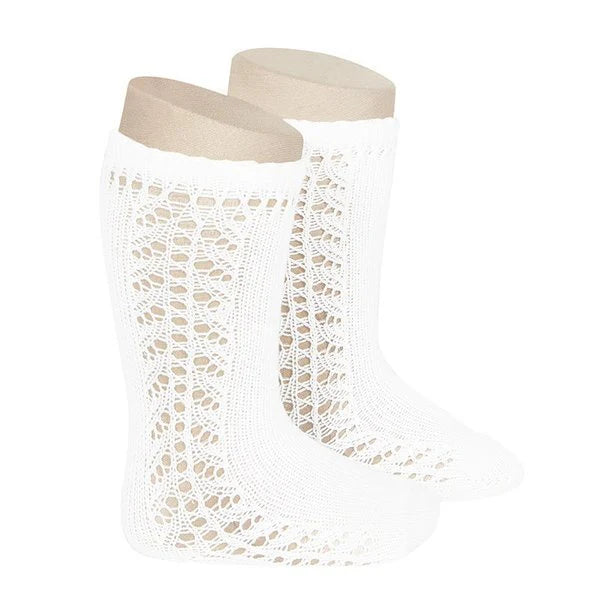 Condor 2592/2 Side Openwork Knee High Sock - White Size 00 FH