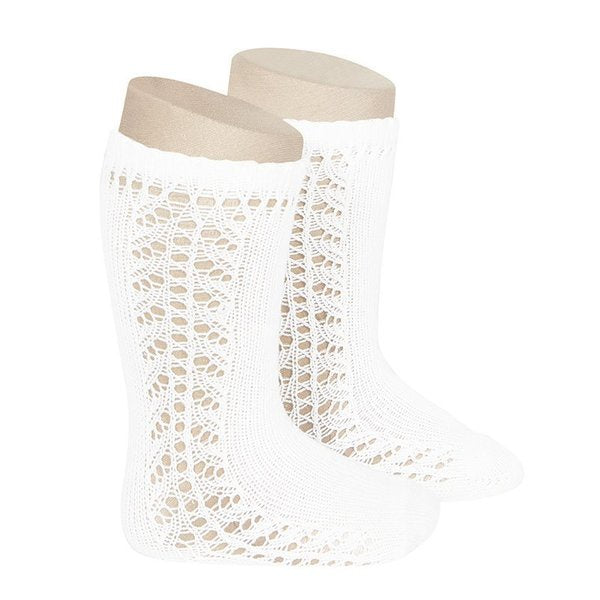 Condor 2592/2 Side Openwork Knee High Sock - White Size 00