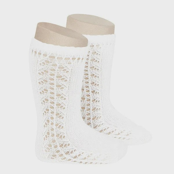 Condor 2592/2 Side Openwork Knee High Sock - White Size 00 NT