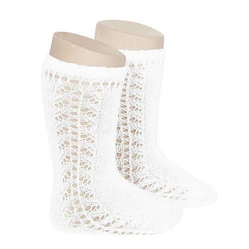 Condor 2592/2 Side Openwork Knee High Sock - White Size 000