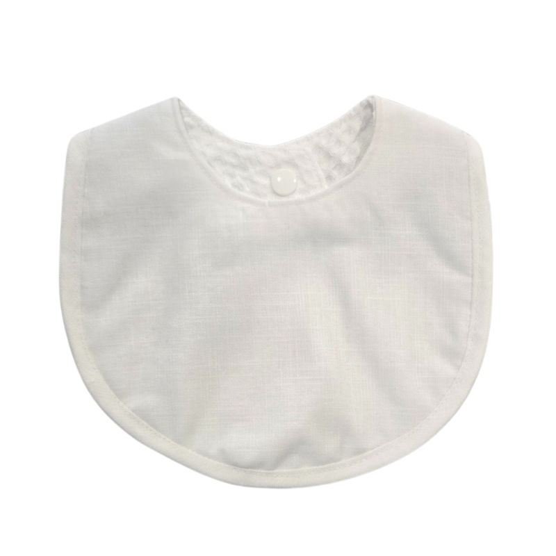 Charlottes Drawer Linen Edged Bib - White