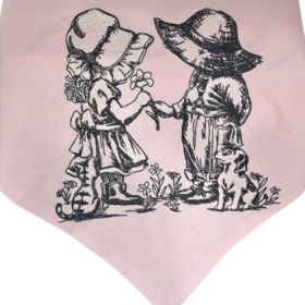 Embroidered Cotton Scarf with Large Ties - Pink Children