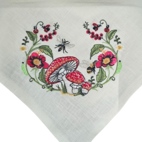 Embroidered Cotton Scarf with Large Ties - White Toadstool