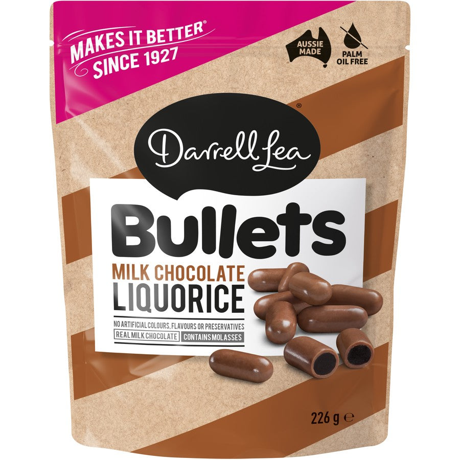 Darrell Lea Bullets Milk Choc Liquorice 226g