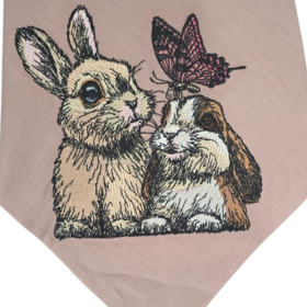 Embroidered Cotton Scarf with Large Ties - Dusky Pink Bunny