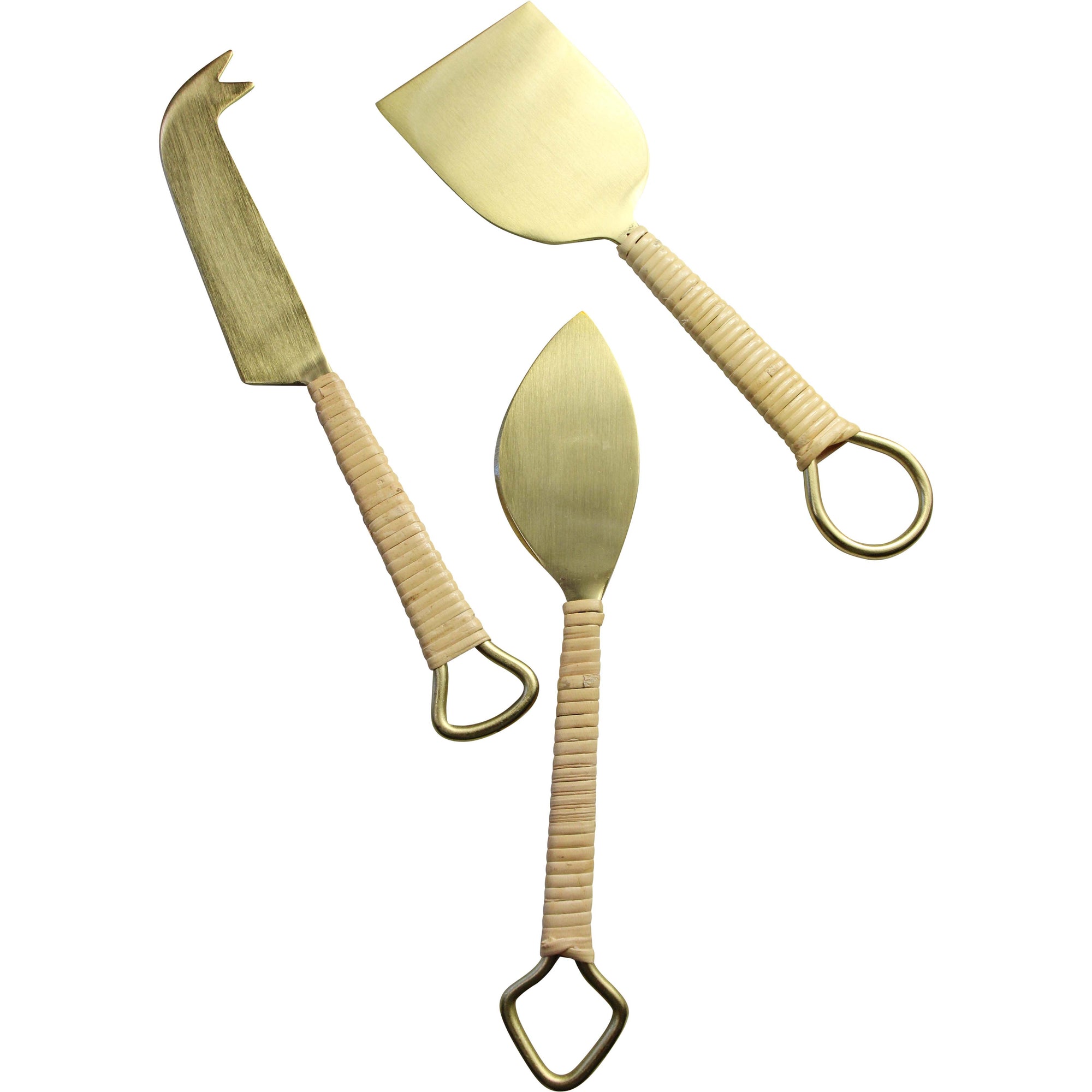 Cheese Knives Rattan Brass Set Of 3