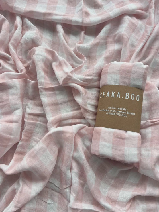 Seakaboo Organic Bamboo Cotton Wrap Pink Gingham