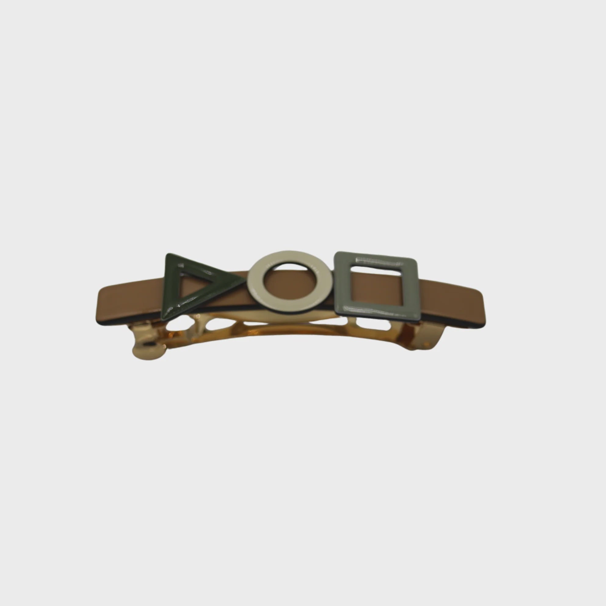 Geometrical Barrette in Tan, Cream & Dark Green
