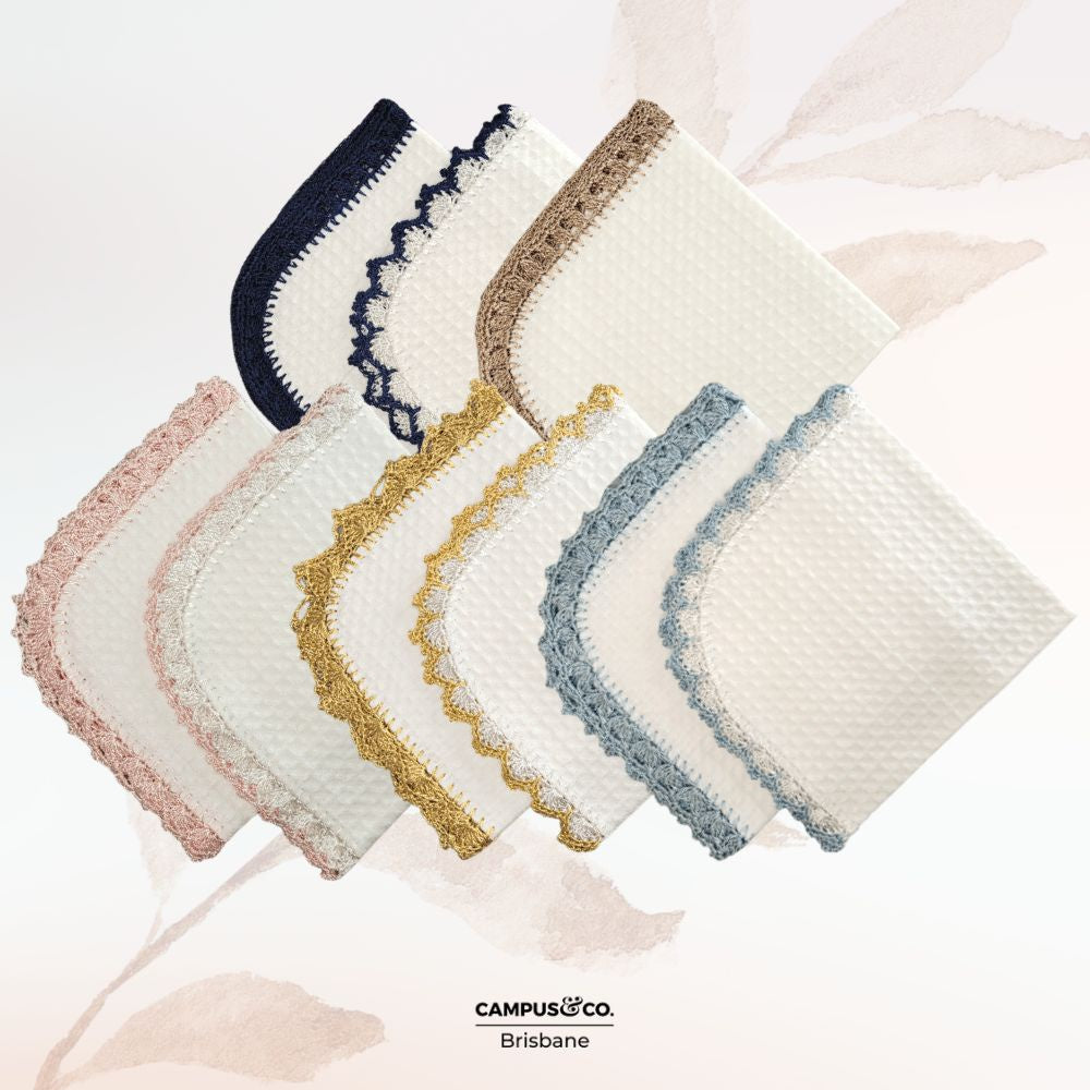 Waffle Burp Cloth White With Colour Crochet