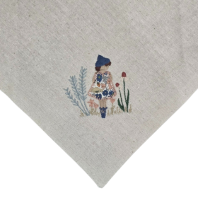 Hand Embroidered Scarf - Linen Girl with Liberty Dress Navy