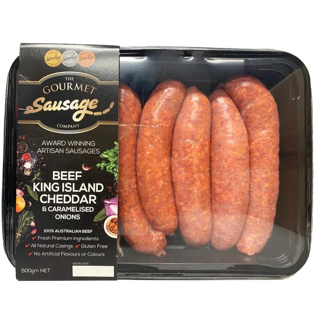 The Gourmet Sausage Co Beef King Island Cheddar & Caramelised Onions 500g