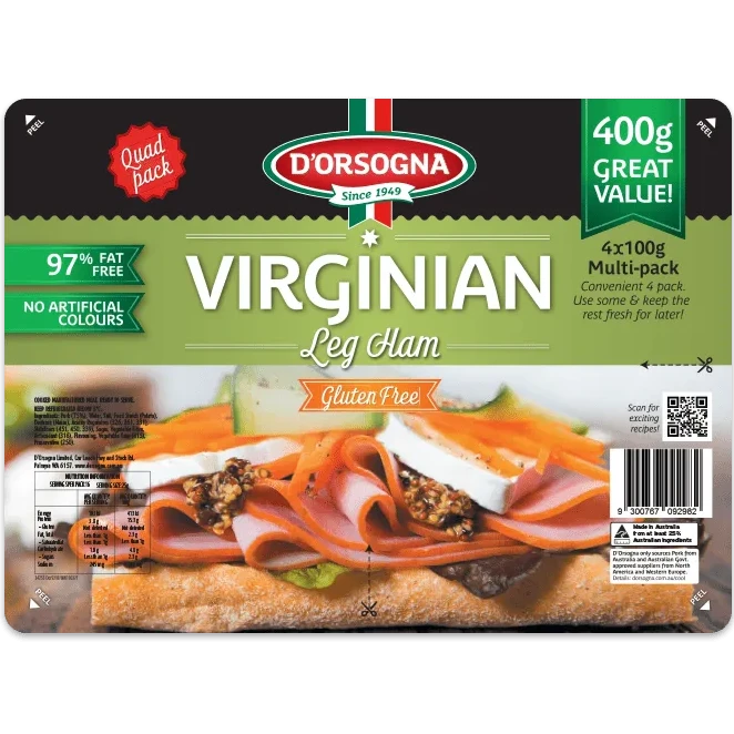 Dorsogna Sliced Virginian Leg  Ham GF Quad Pack 400g