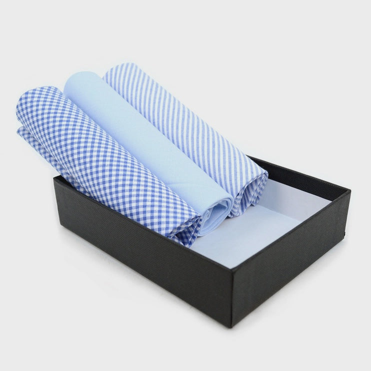 Men's Boxed Cotton Handkerchief-3 pcs Blues