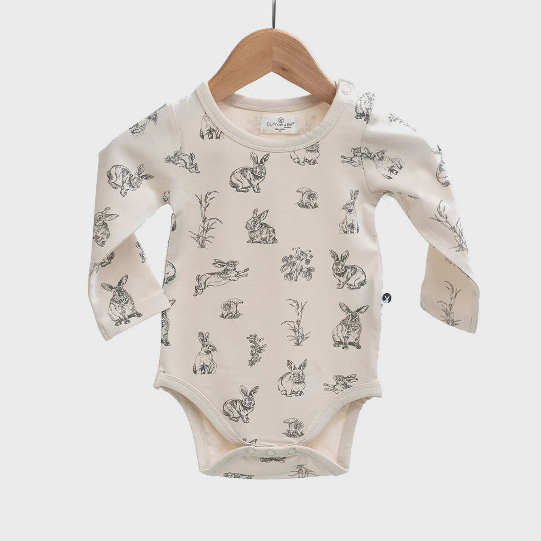 Burrow & Be Long Sleeve Baby Onesie - Almond Burrowers 3-6m