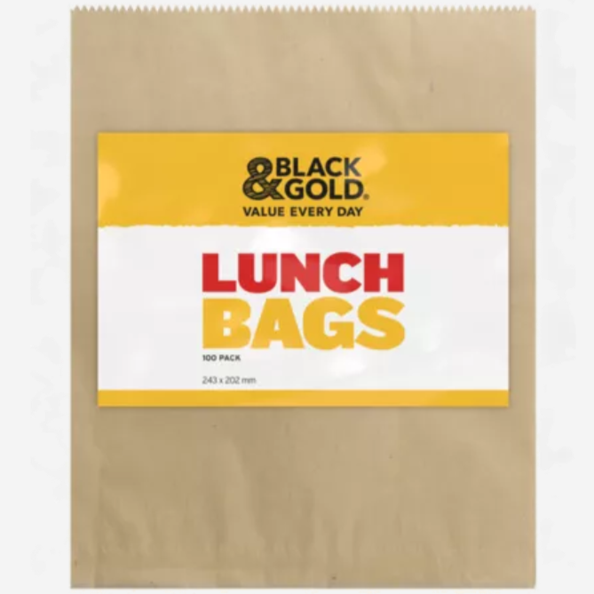 Black & Gold Paper Lunch Bags 100pk