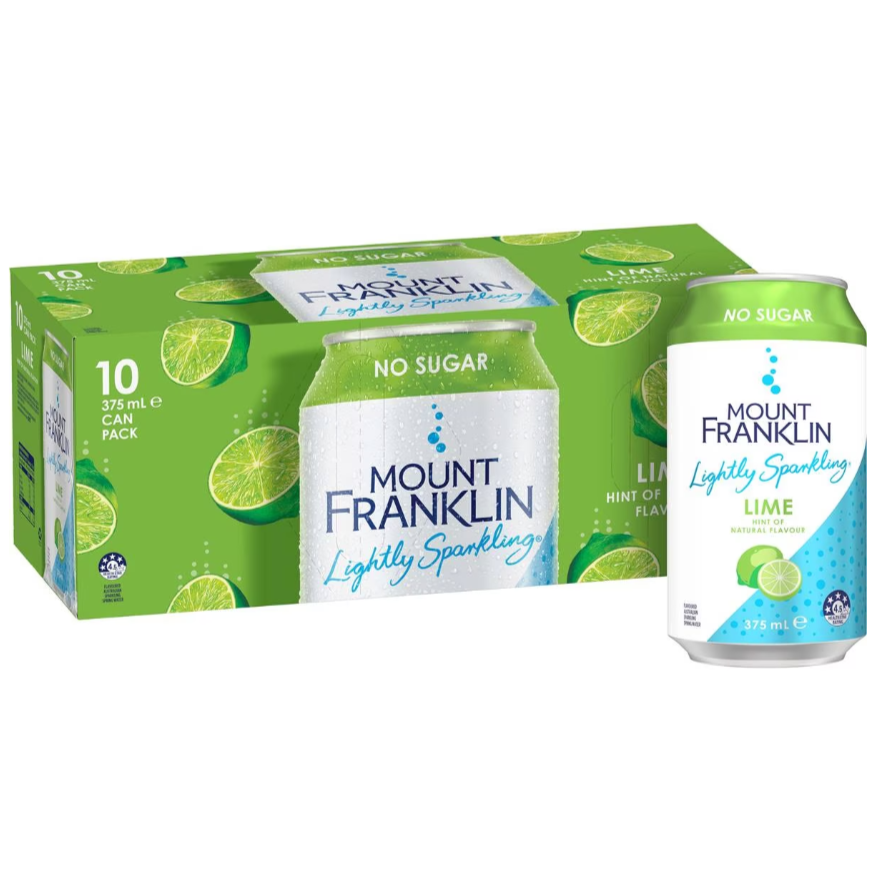 Mount Franklin Lightly Sparkling Water Lime Multipack Cans 375ml X10 Pack