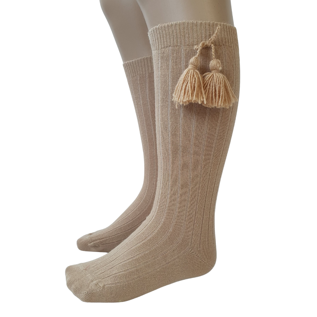 Carlomagno 2408 Ribbed Tassel Knee High Sock