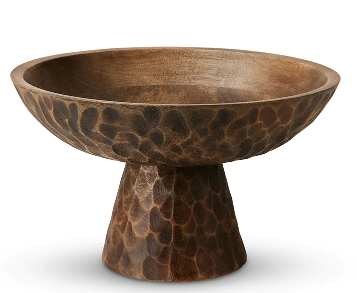 Carved Dark Wash Pedestal Bowl