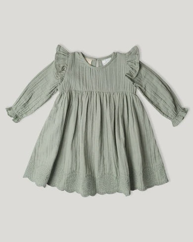 Muslin Charlotte Dress Long Sleeve Matcha 2y