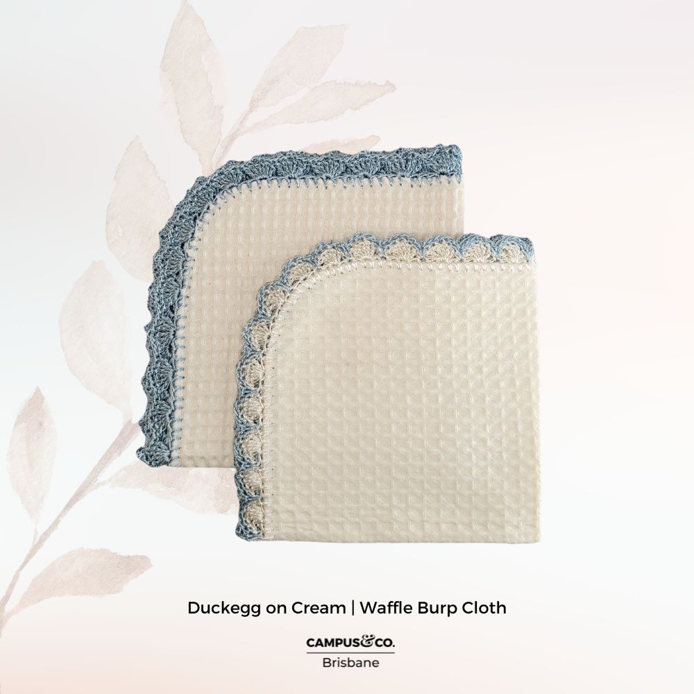 Waffle Burp Cloth Cream With Duckegg Crochet