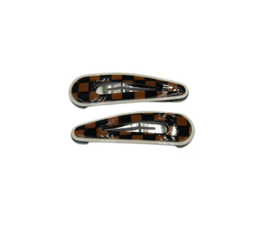 Freya Snap Clips - Tan and Black Checker