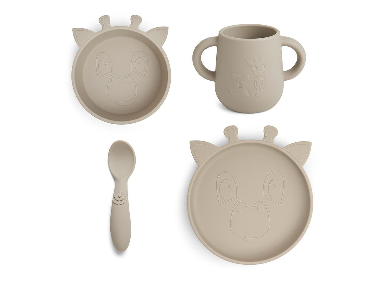 Lykke silicone dinner set 4-pack Giraffe - Cobblestone