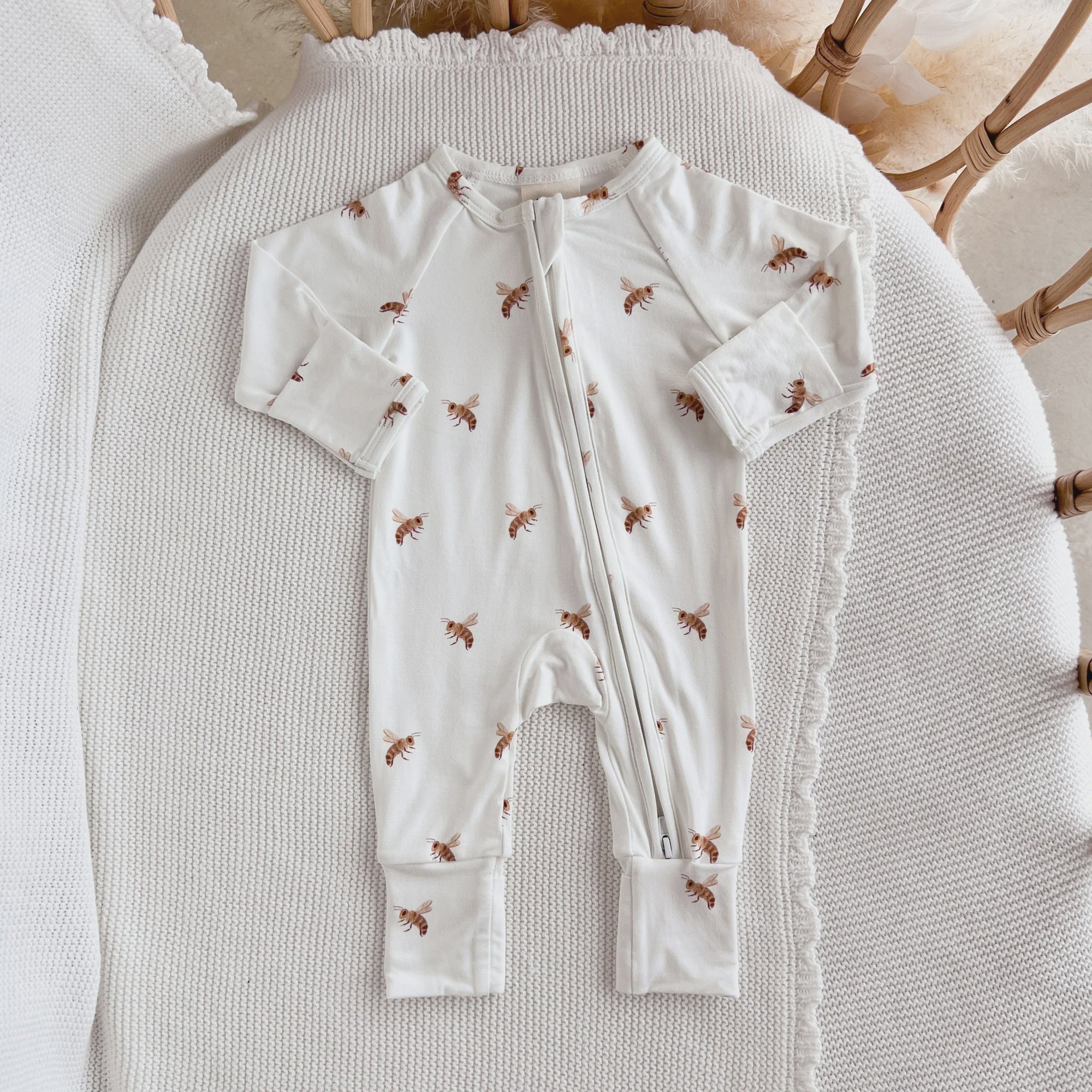 Long Sleeve Bamboo Growsuit - Honey Bee - NB