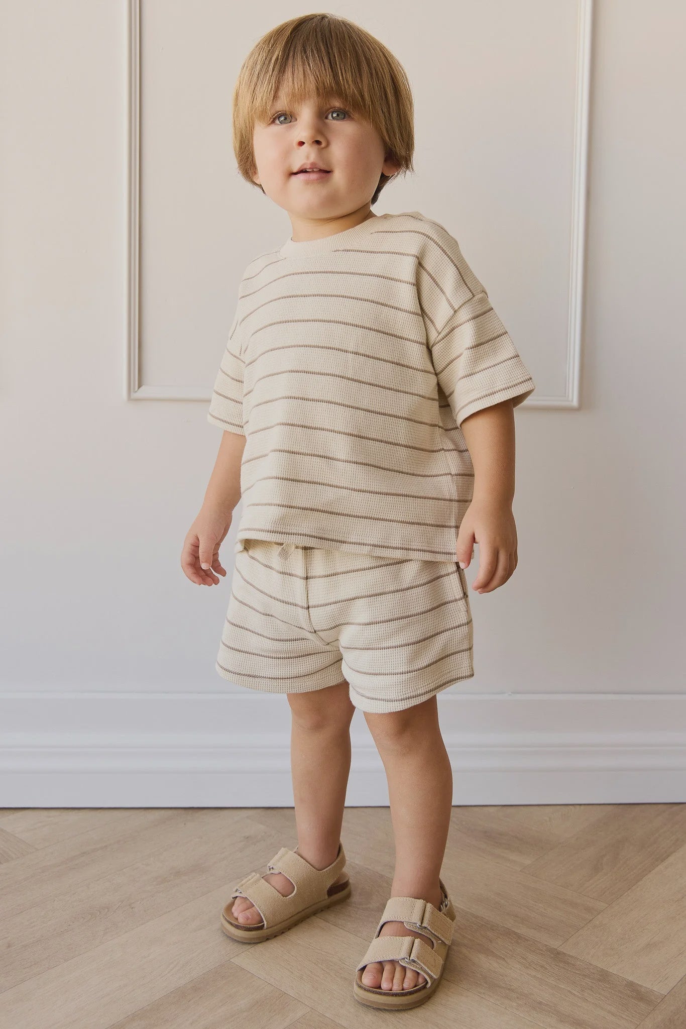 Organic Cotton Waffle Leith Short - General Stripe Cassava/Batch - 2Y