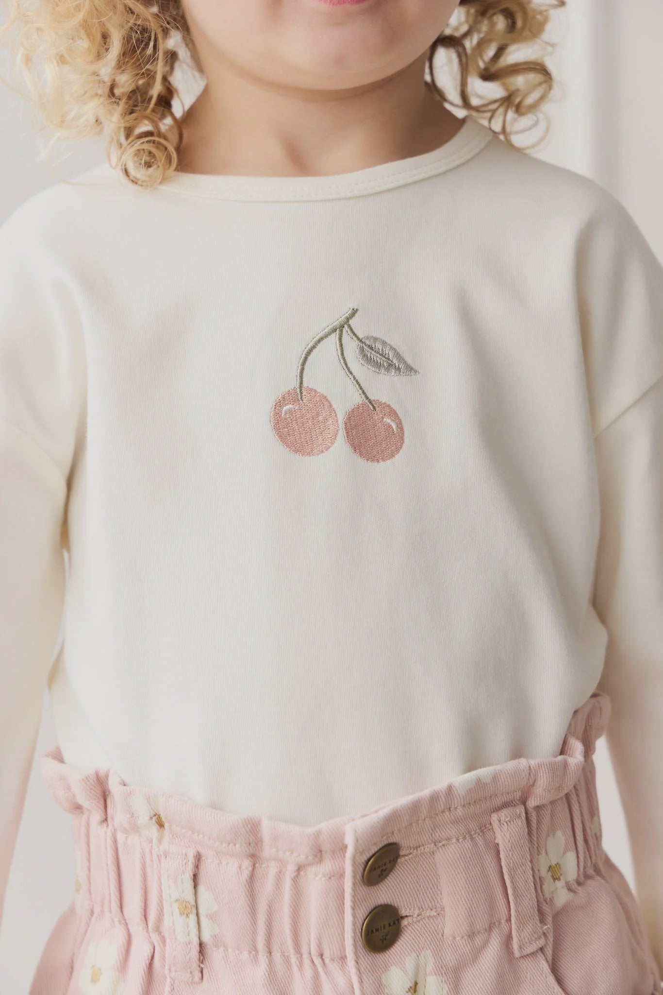 JK Pima Cotton Arnold Long Sleeve Top - Parchment Petite Cherry 1YR