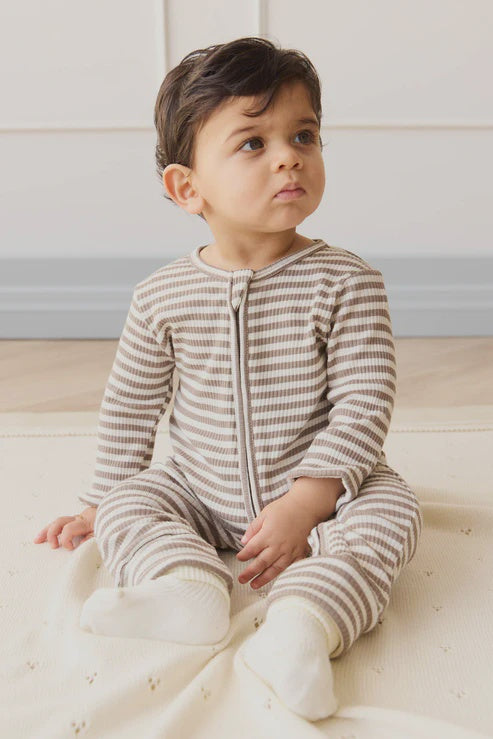 JK Organic Cotton Modal Gracelyn Onepiece - Narrow Stripe Tweed/Cloud 6-12m