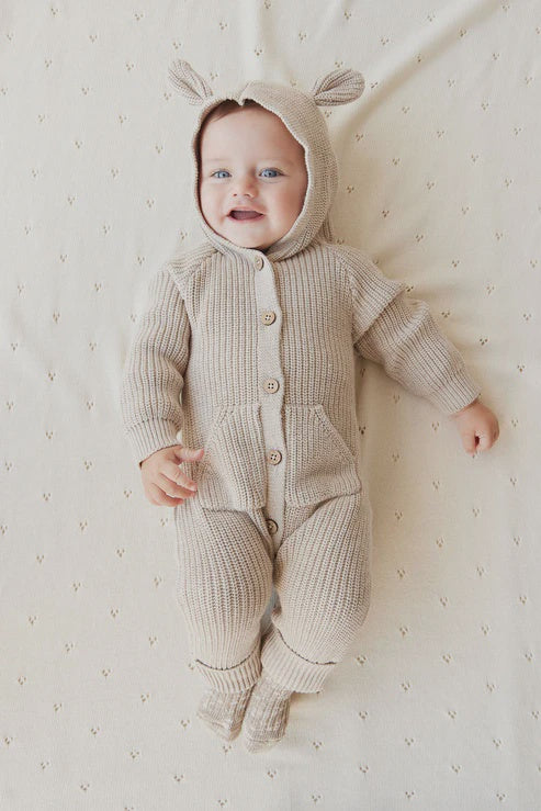 JK Bear Knit Onepiece - Sand Marle Fleck - 6-12M