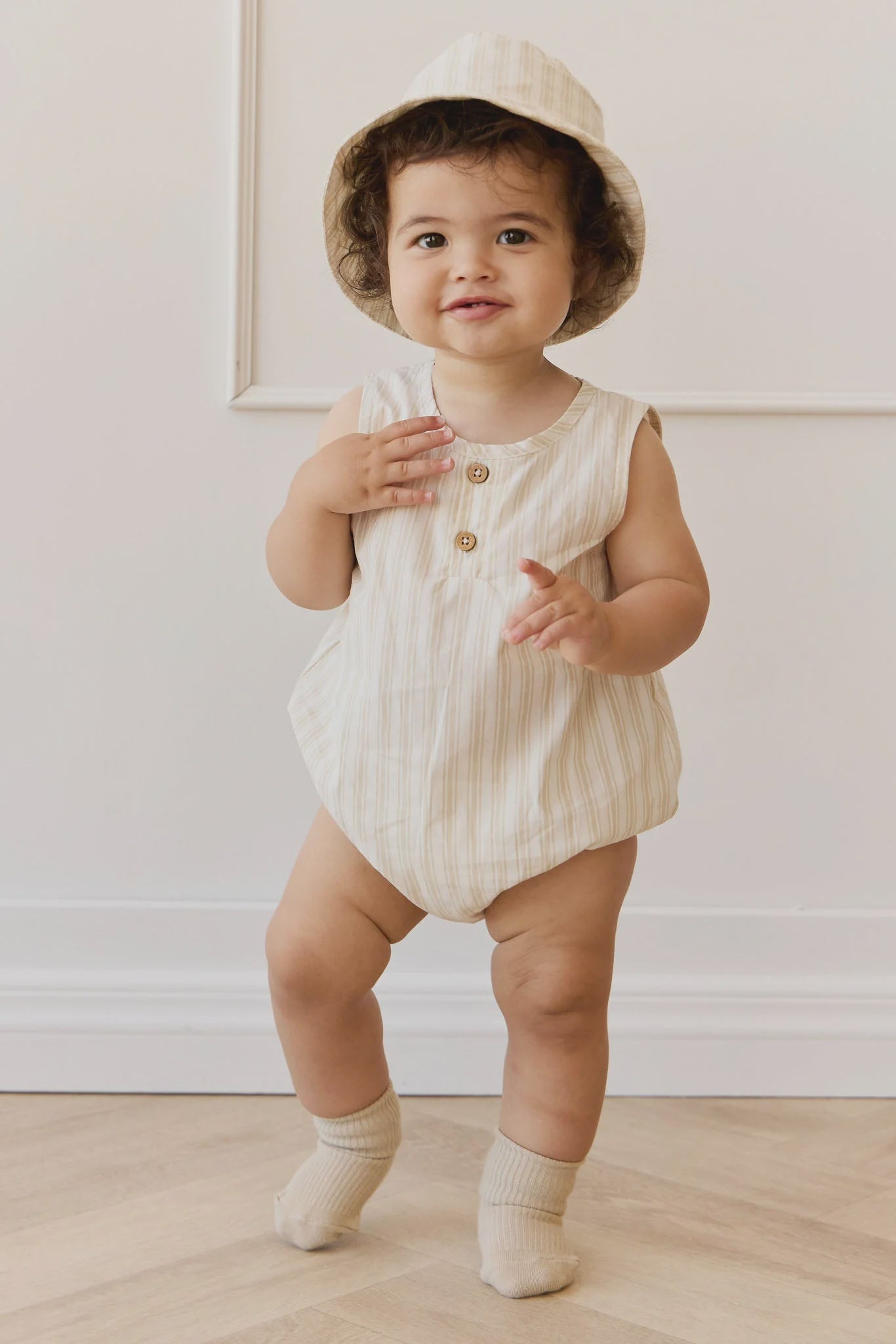 JK  Organic Cotton Archie Playsuit - Variegated Stripe Foam 1YR
