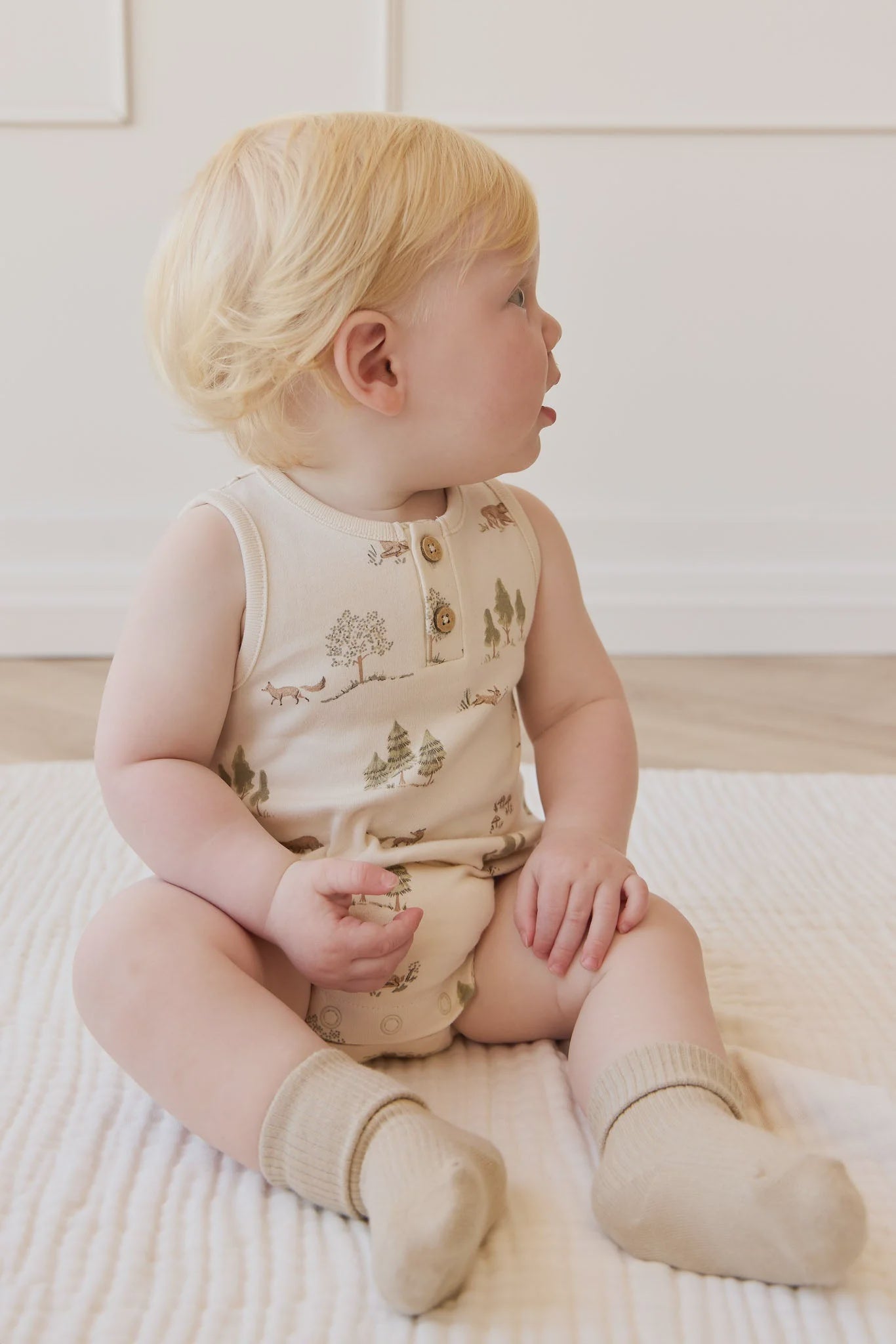 JK Organic Cotton Archie Playsuit - Pine Forest Friends 6-12M