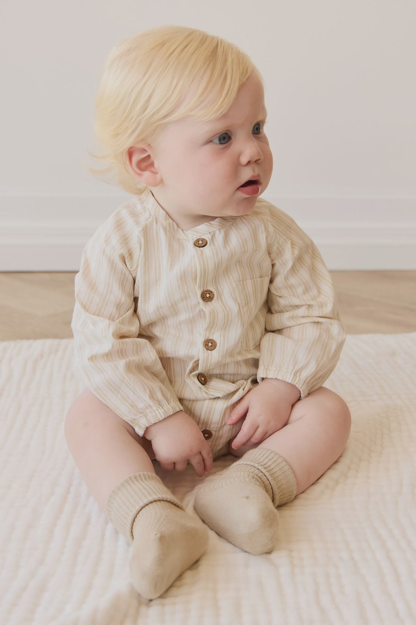 JK Organic Cotton Ellis Playsuit - Variegated Stripe Foam 6-12M